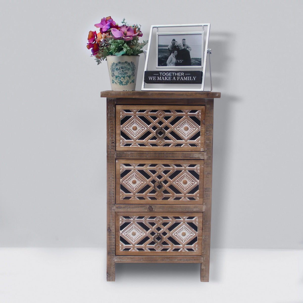Farmhouse Wood Storage Cabinet with 3 Drawers E7228