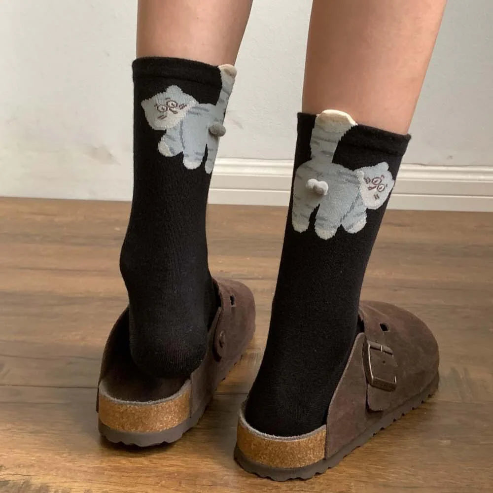 Cute Cat Cotton Socks with Pom Poms X44445