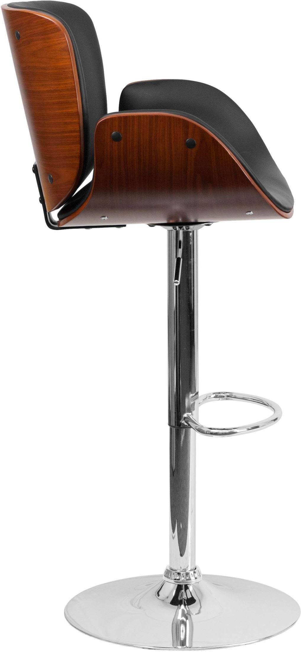 Walnut Bentwood Adjustable Height Barstool with Curved Black Vinyl Seat U8412