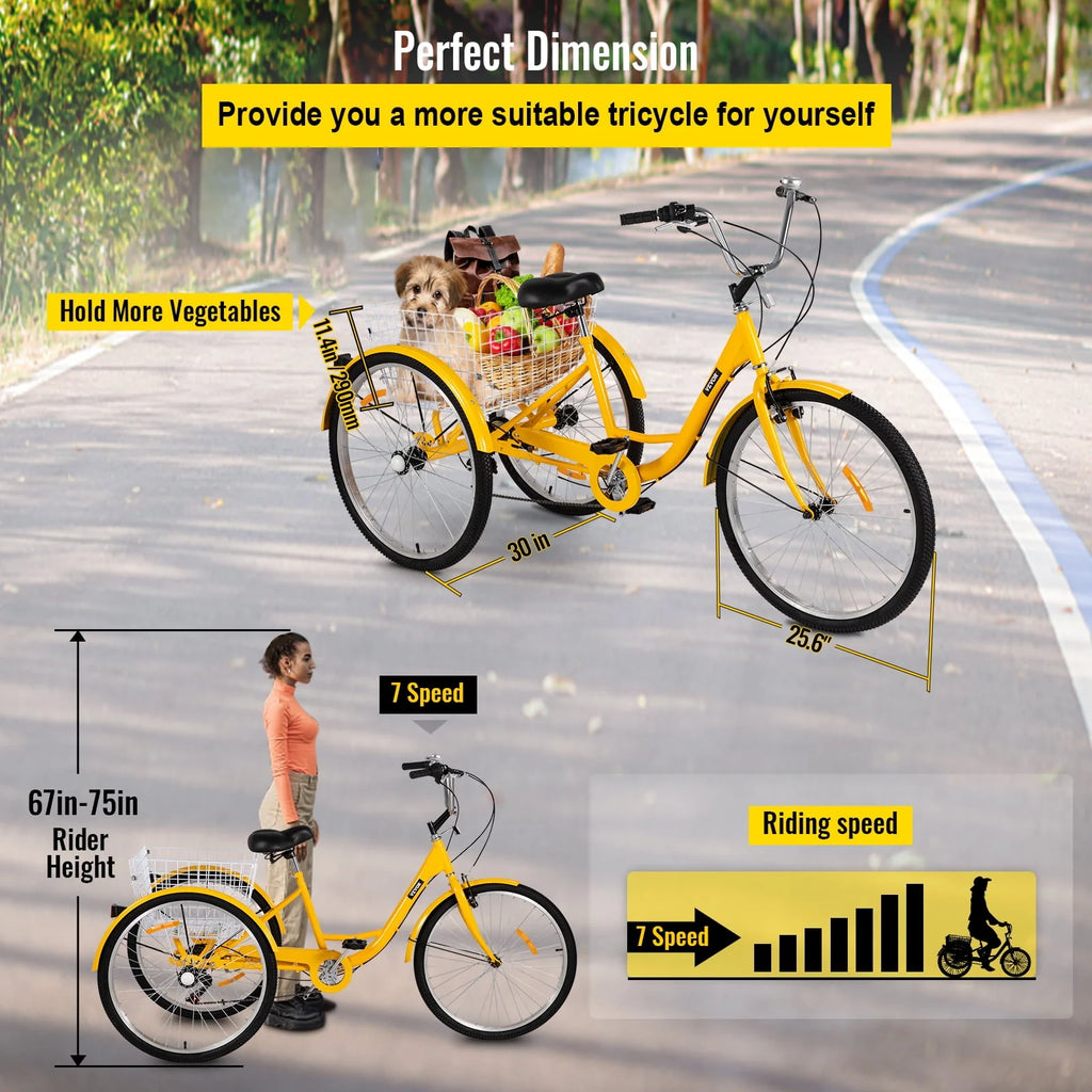 26in 7 Speed Adult Tricycle with Basket N687