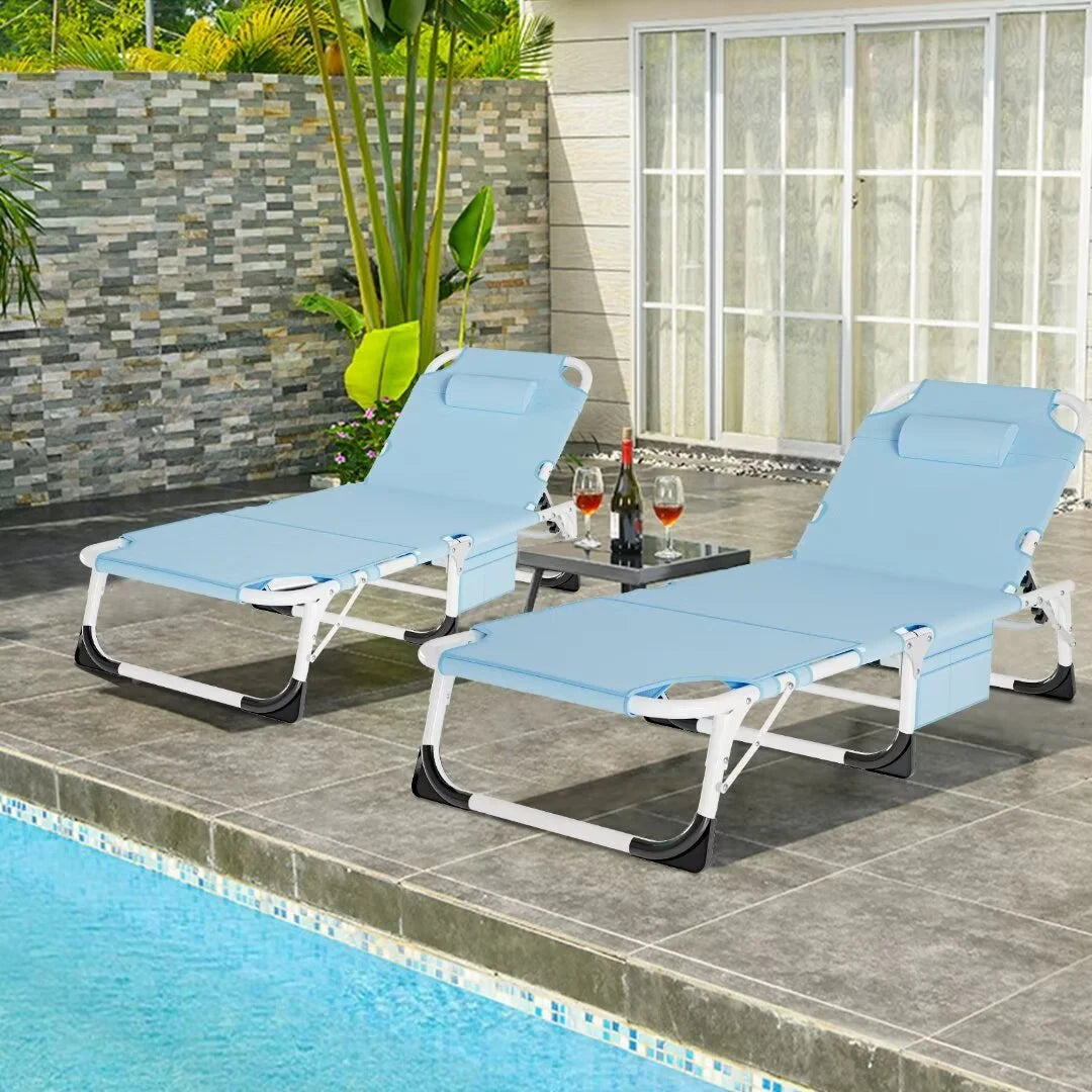 Adjustable 5-Position Folding Chaise Lounge Chair with Mattress and Pillow V467120