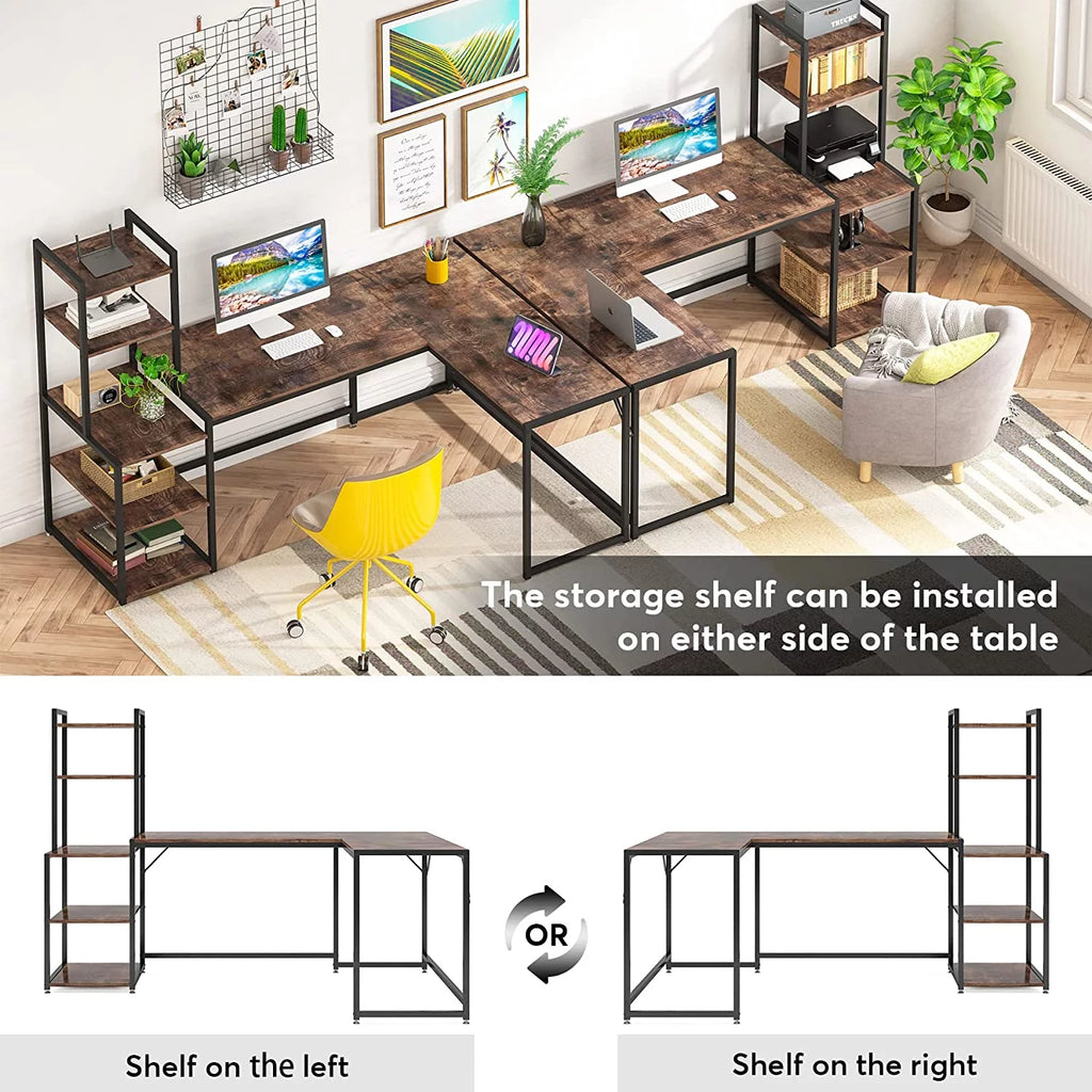 79 inch Reversible L-Shape Corner Computer Desk with 5 Tier Shelves N52353