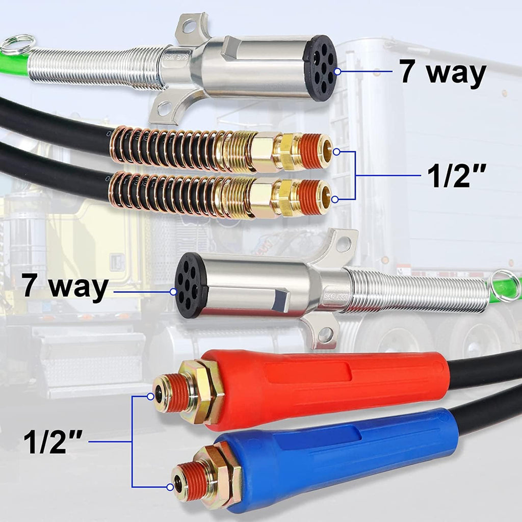 3-in-1 Air Line Hose and ABS 7 Way Electrical Assemblies for Truck (12 foot) V215