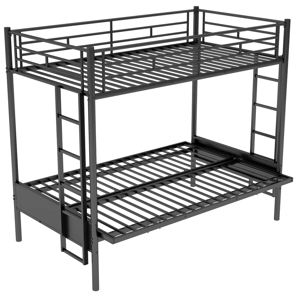 Black Twin Size Metal Loft Bed with Convertible Lower Bed P7135