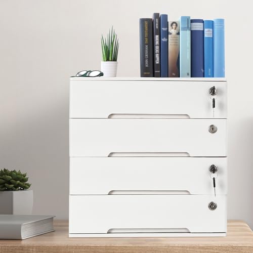 4 Drawers Wood Storage Box with Lockable Drawers H6547