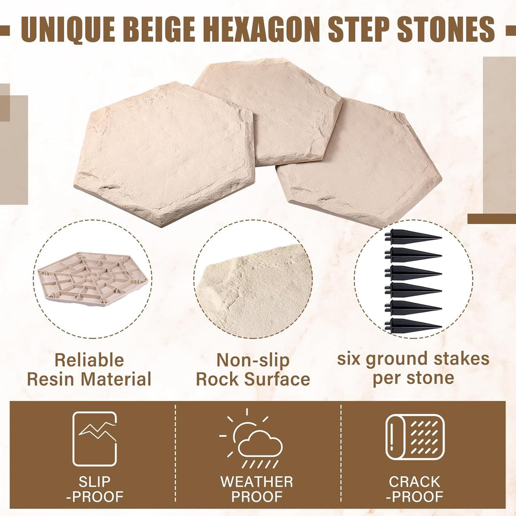 20 Packs 15.5 Inch Resin Beige Stepping Stones with Ground Stakes L325967