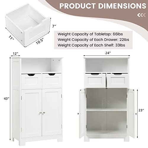 Black Bathroom Floor Cabinet with 2 Removable Drawers, 2 Doors & Adjustable Shelf A5545