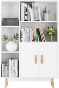 White 2-Tier Bookshelf with 2 Doors 3 Cubes T7537