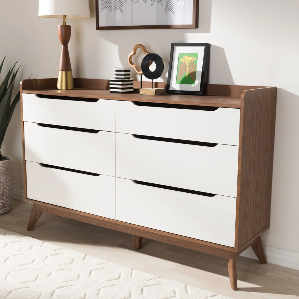 White Walnut 6-drawer Mid-century Chest T1801