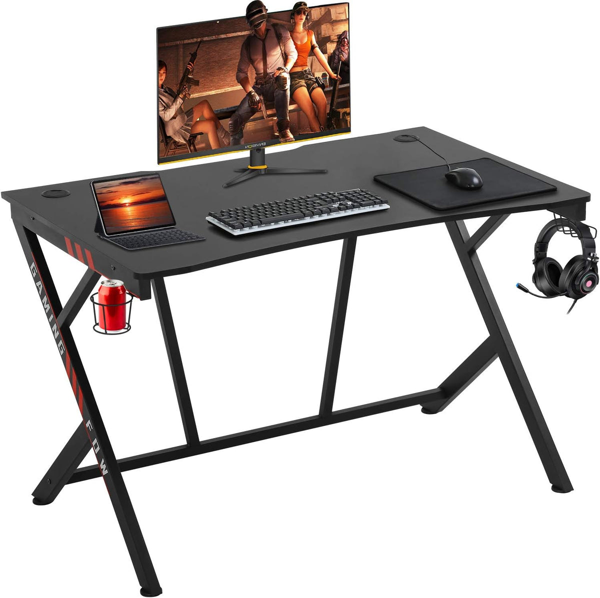 Gaming Desk 45 W x 29 D Computer Desk with Cup Holder Headphone Hook B6310