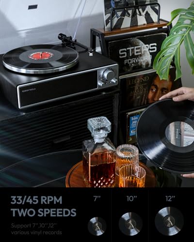 Vinyl Record Player with Bluetooth, Built-in Speakers, Phono Preamp, 33/45 RPM Q432