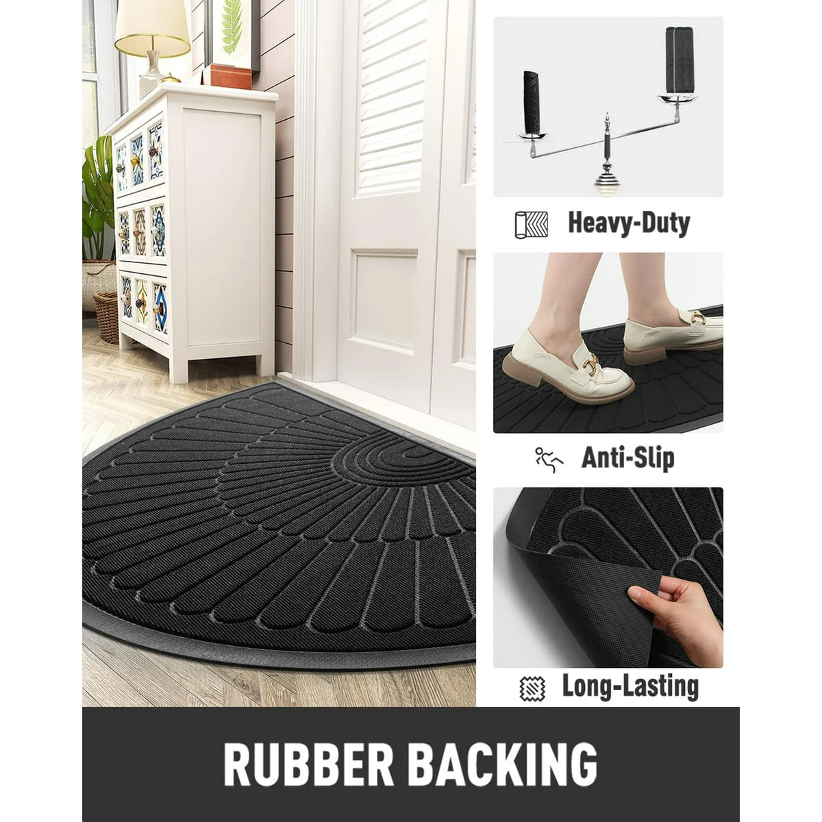 Black 24”x47” Durable Rubber Non Slip Door Mat X8676