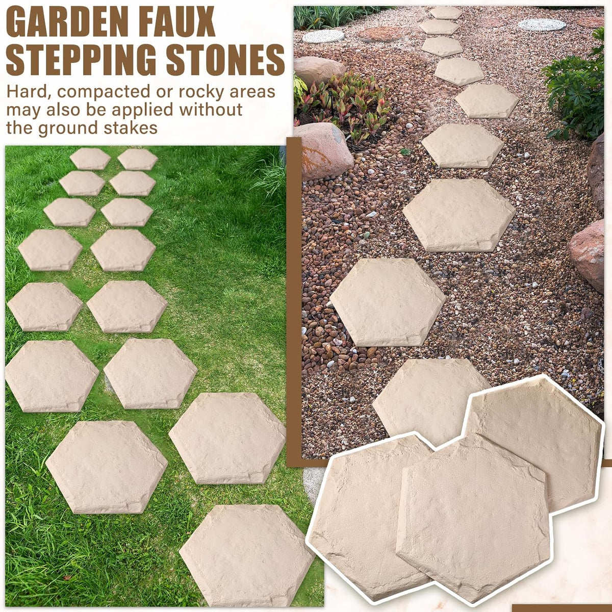 20 Packs 15.5 Inch Resin Beige Stepping Stones with Ground Stakes L325967