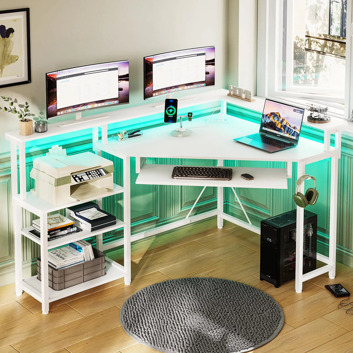 White Computer Desk with Power Outlets F922007