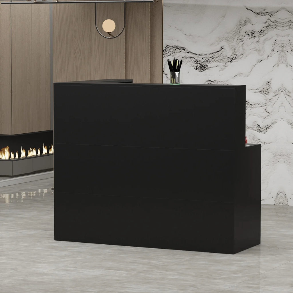 Black or White Marbled Wood L-shaped Reception Desk F36609
