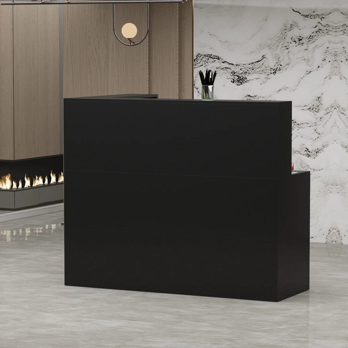 Black or White Marbled Wood L-shaped Reception Desk F36609