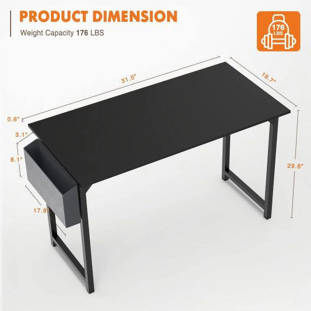 Black 31 Inch Wooden Office Desk with Storage Y5582