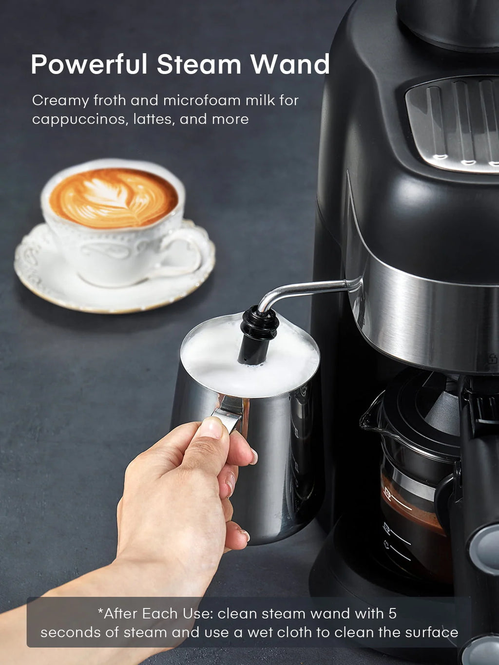 Black 3.5 Bar 4 Cup Steam Espresso Machine with Milk Frother P580