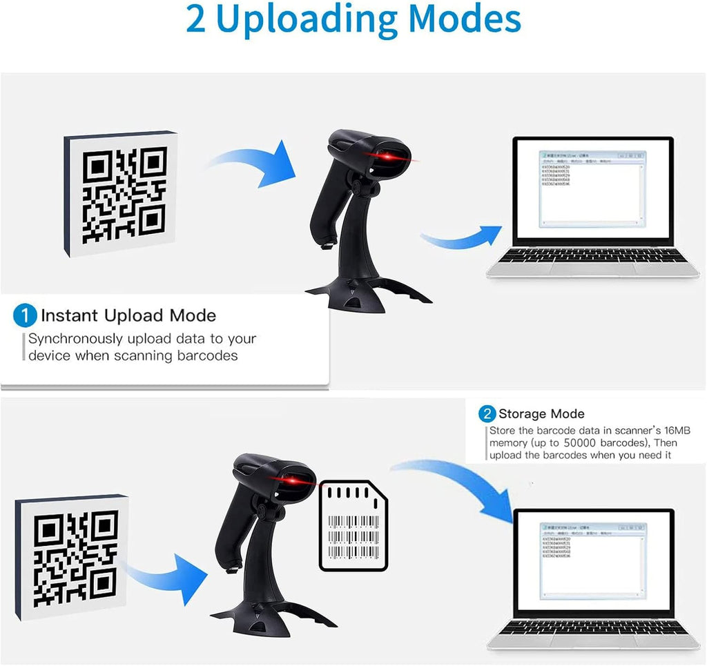 2 Pack Wireless 2D Barcode Scanner with Stand, USB Wired Handheld Bar Code Reader U861