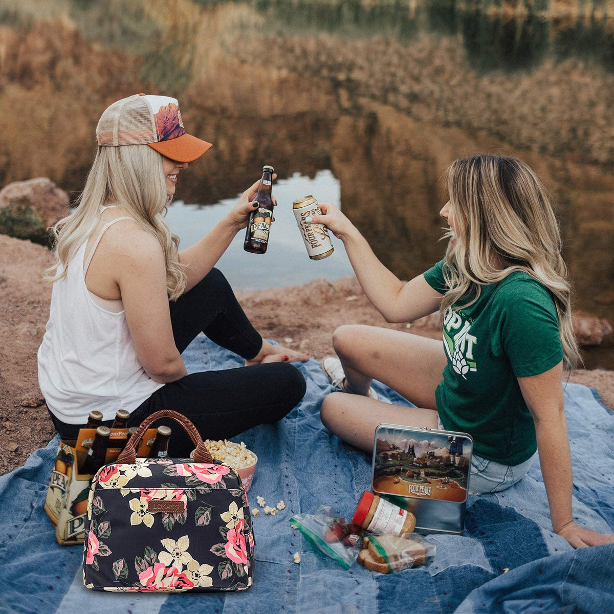 Insulated Lunch Bag Cooler Bag Thermal Lunch Box Water-resistant Tote Bag (Peony) Q329