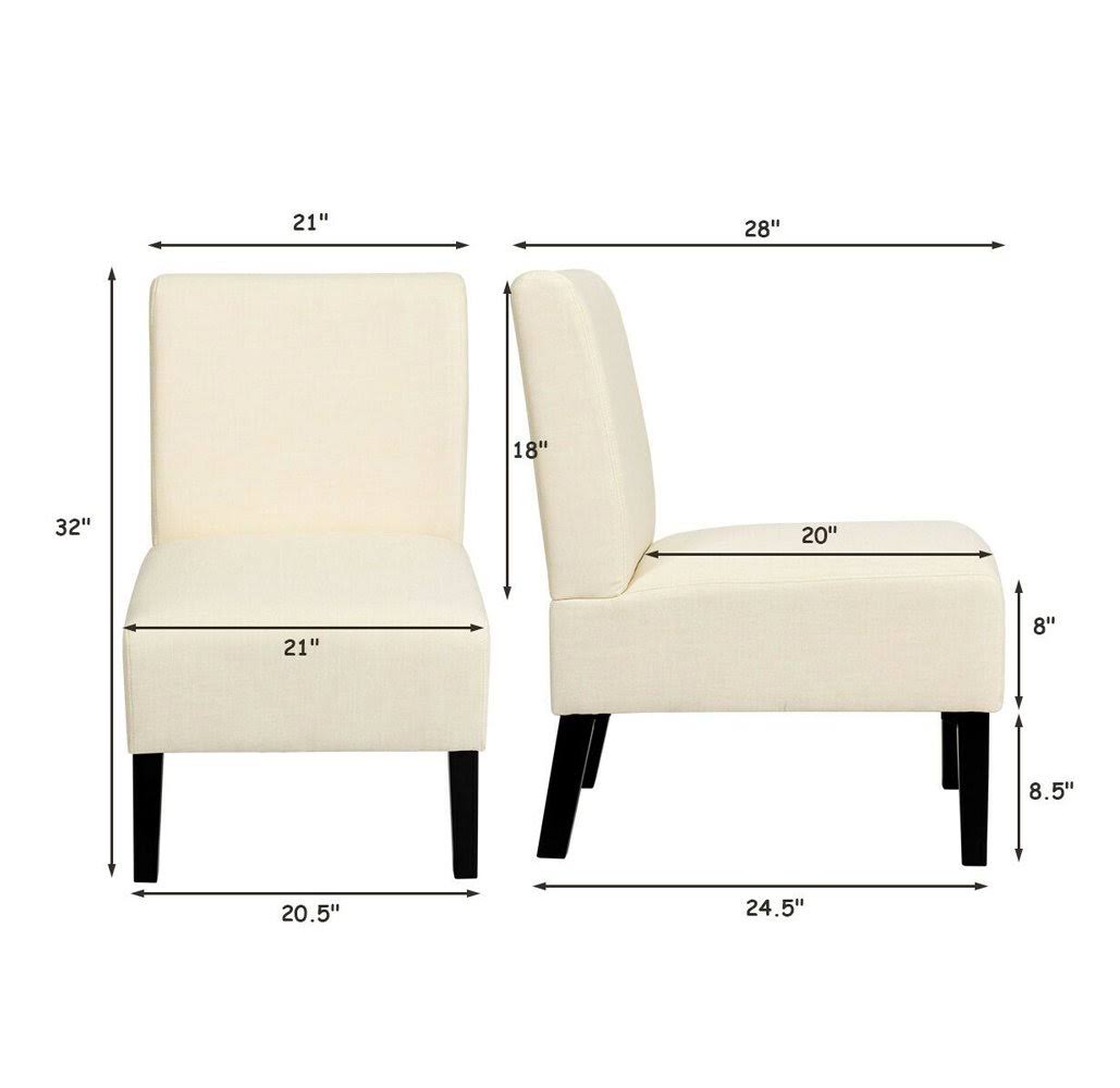 Beige Armless Accent Chair with Rubber Wood Legs L458