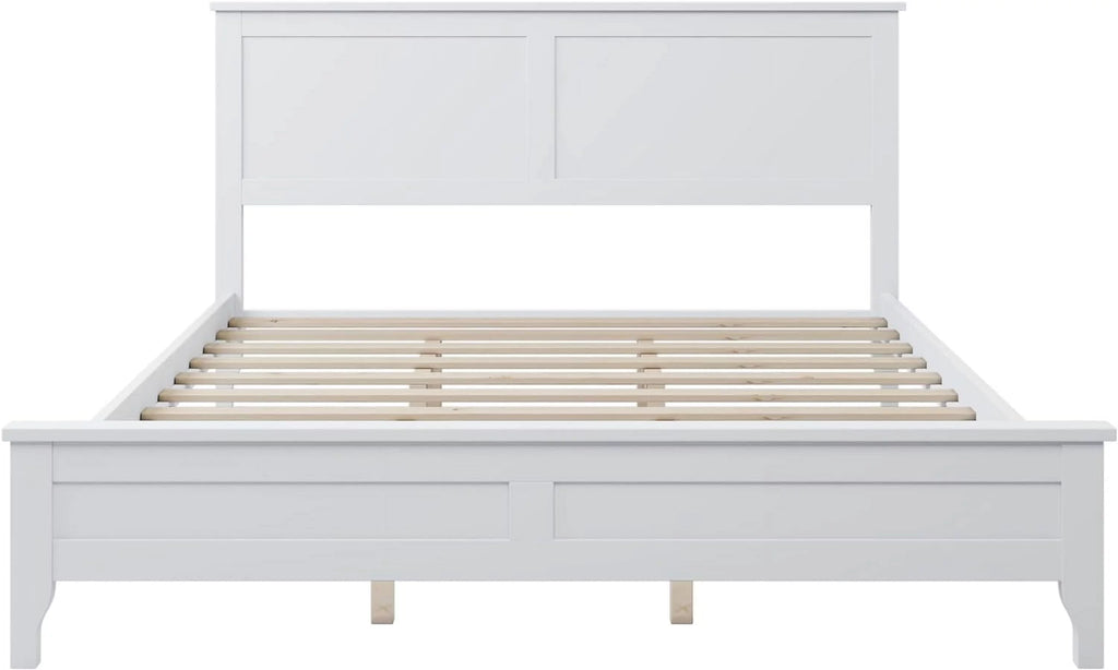 White Queen Size Platform Bed with Headboard D8691