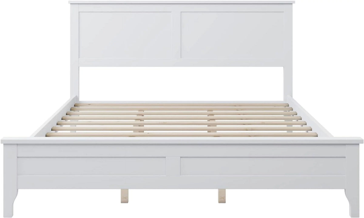 White Queen Size Platform Bed with Headboard D8691