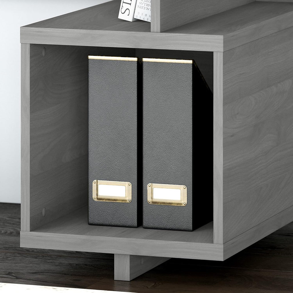 Modern Gray Writing Desk with Etagere Bookcase R65119