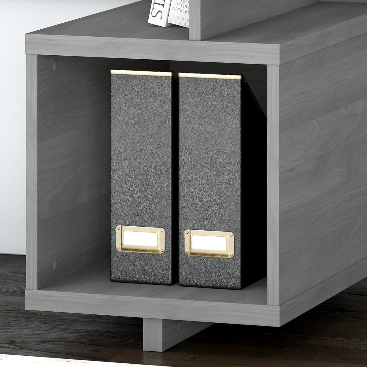 Modern Gray Writing Desk with Etagere Bookcase R65119