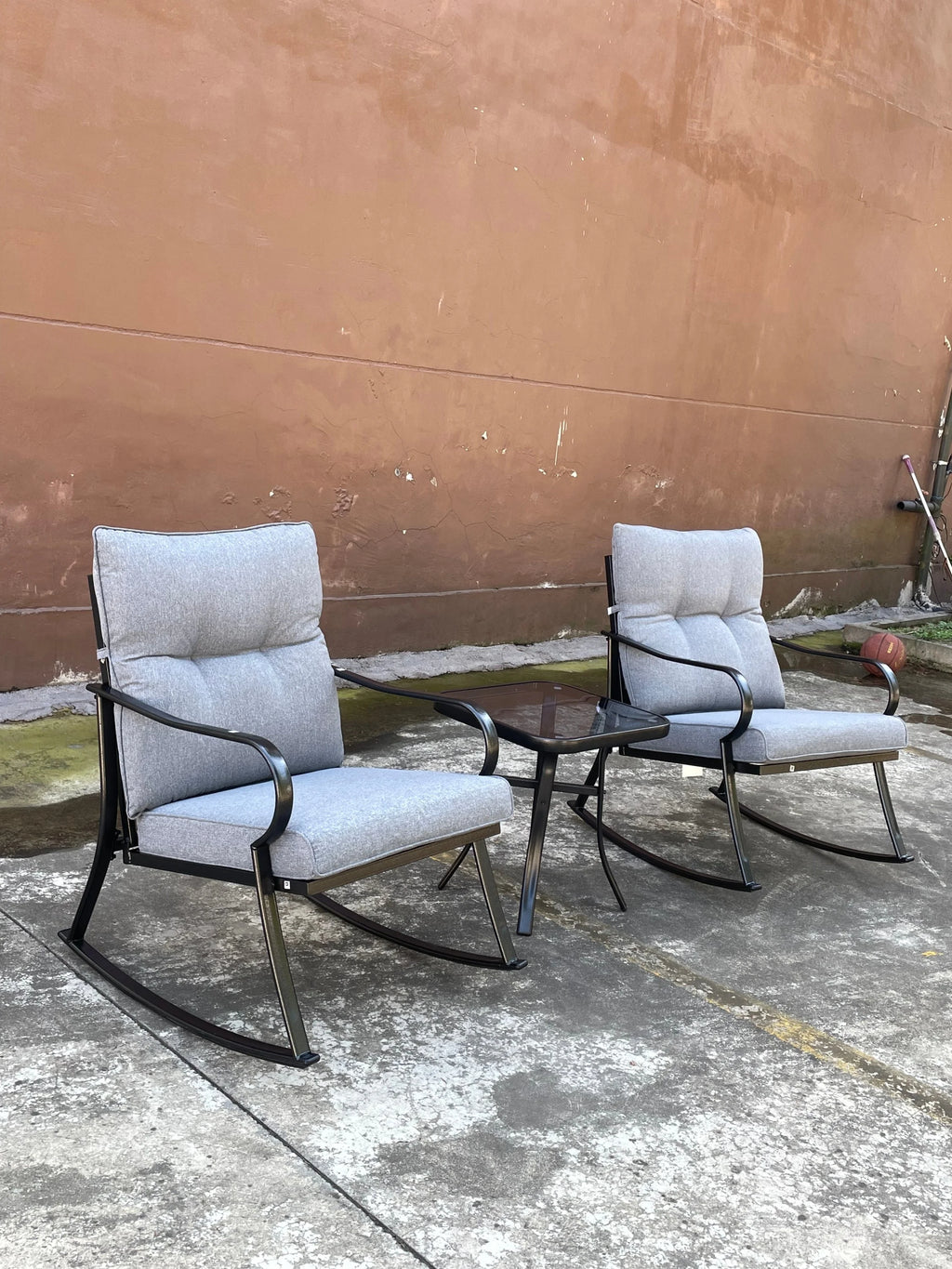 3 Pc Outdoor Swivel Rocker Patio Chairs - Gray S822140