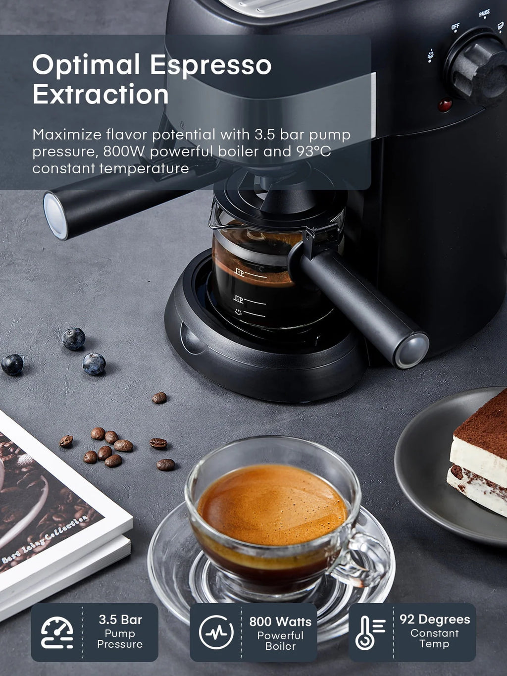 Black 3.5 Bar 4 Cup Steam Espresso Machine with Milk Frother P580