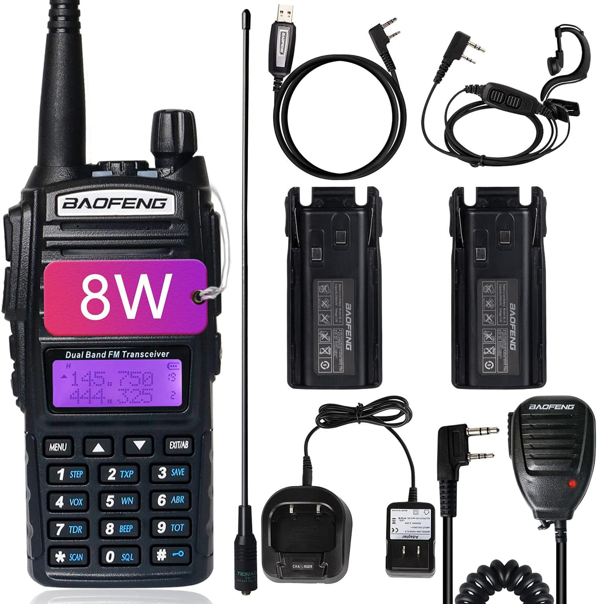 UV-82 High Power Portable 2 Way Radio with Extra 2800mAh Battery Full Kits (1 Pack-Black) B200