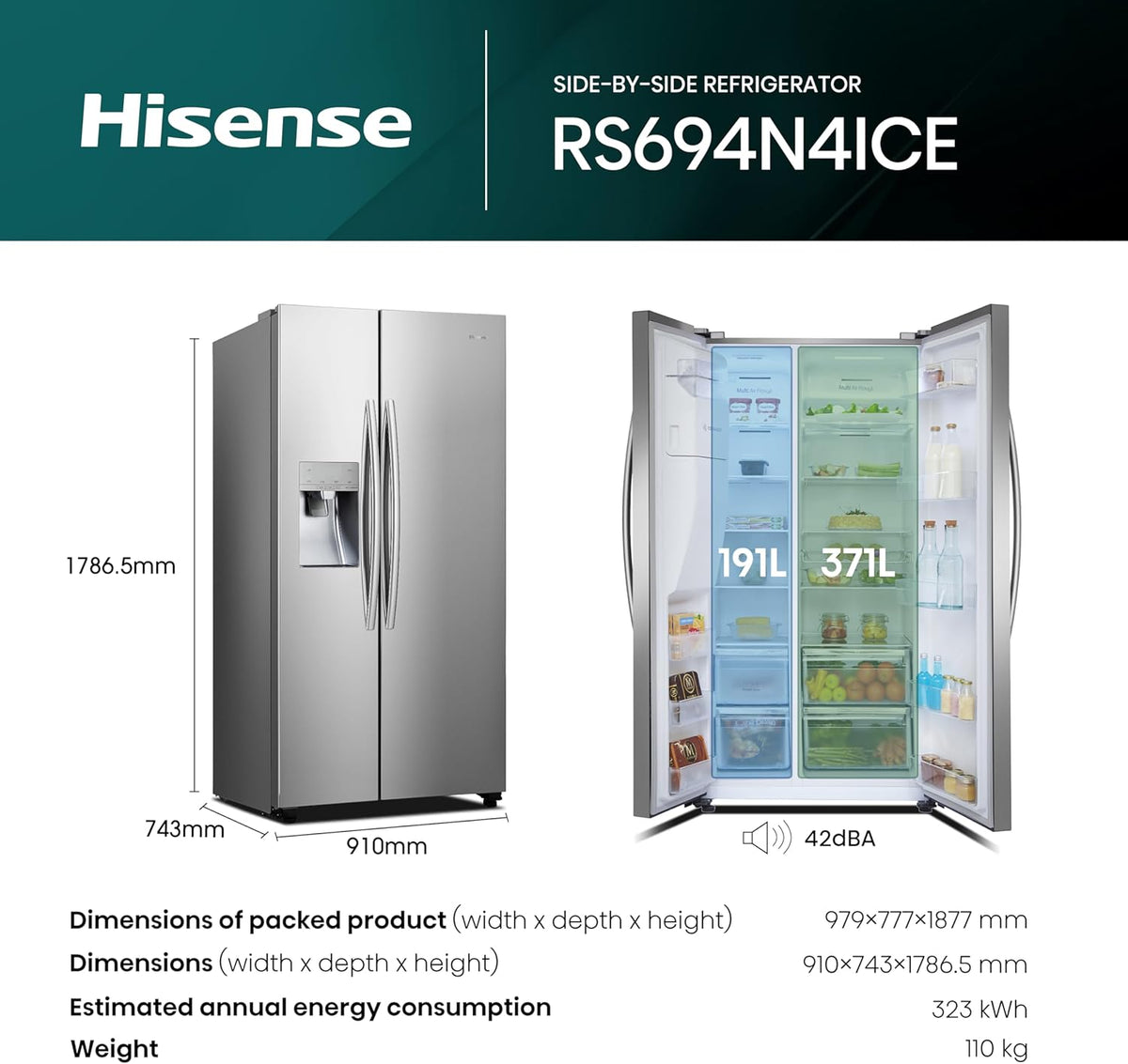Stainless Steel Freestanding Side-by-Side Fridge Freezer with Water and Ice Dispenser N2788
