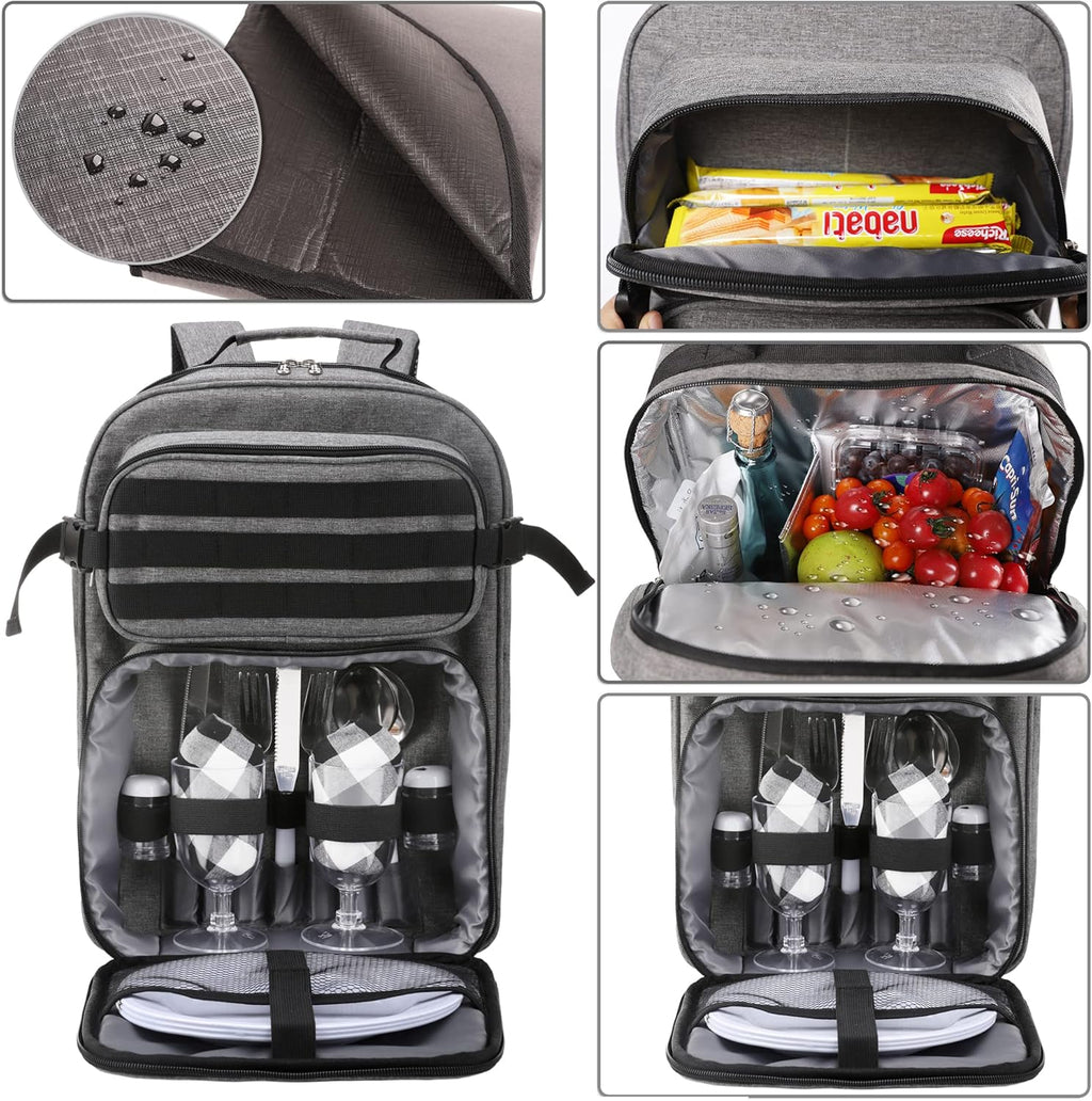 Picnic Backpack Cooler Bag for 2 Person Set with Insulated Compartment, Fleece Blanket, Cutlery Set N422