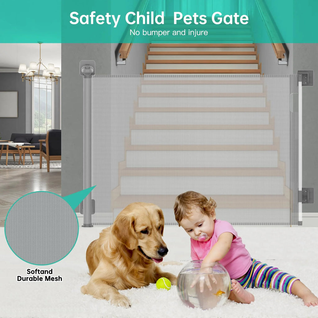 Retractable Baby Gate 33" Tall 63" Wide Gray J1443