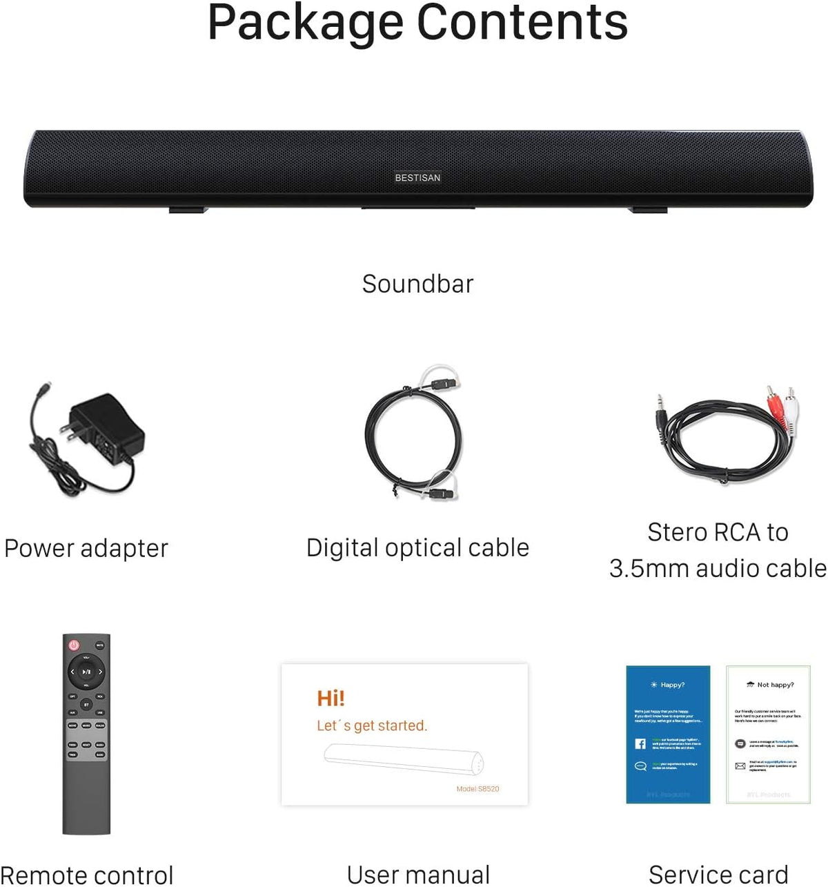 Sound Bar with Bluetooth 5.0, 40 Inch, 6 Drivers, 105dB, Wall Mountable A93333