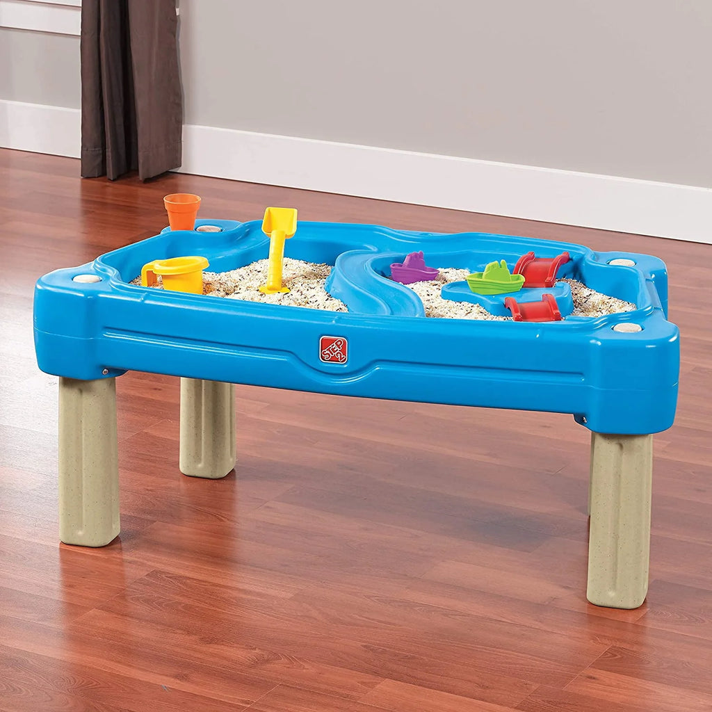 Blue Plastic Sandbox and Water Table with Cover and Umbrella W2165