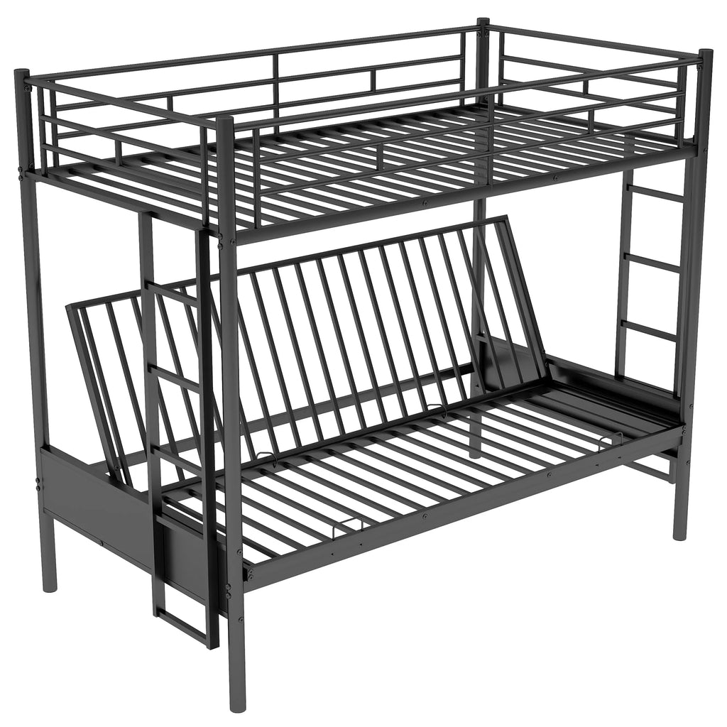 Black Twin Size Metal Loft Bed with Convertible Lower Bed P7135