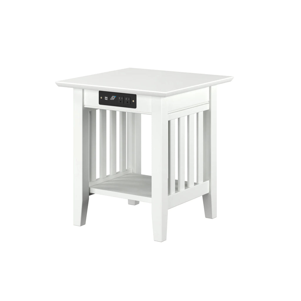 Solid Hardwood End Table with USB Charger Set of 2 White K31799