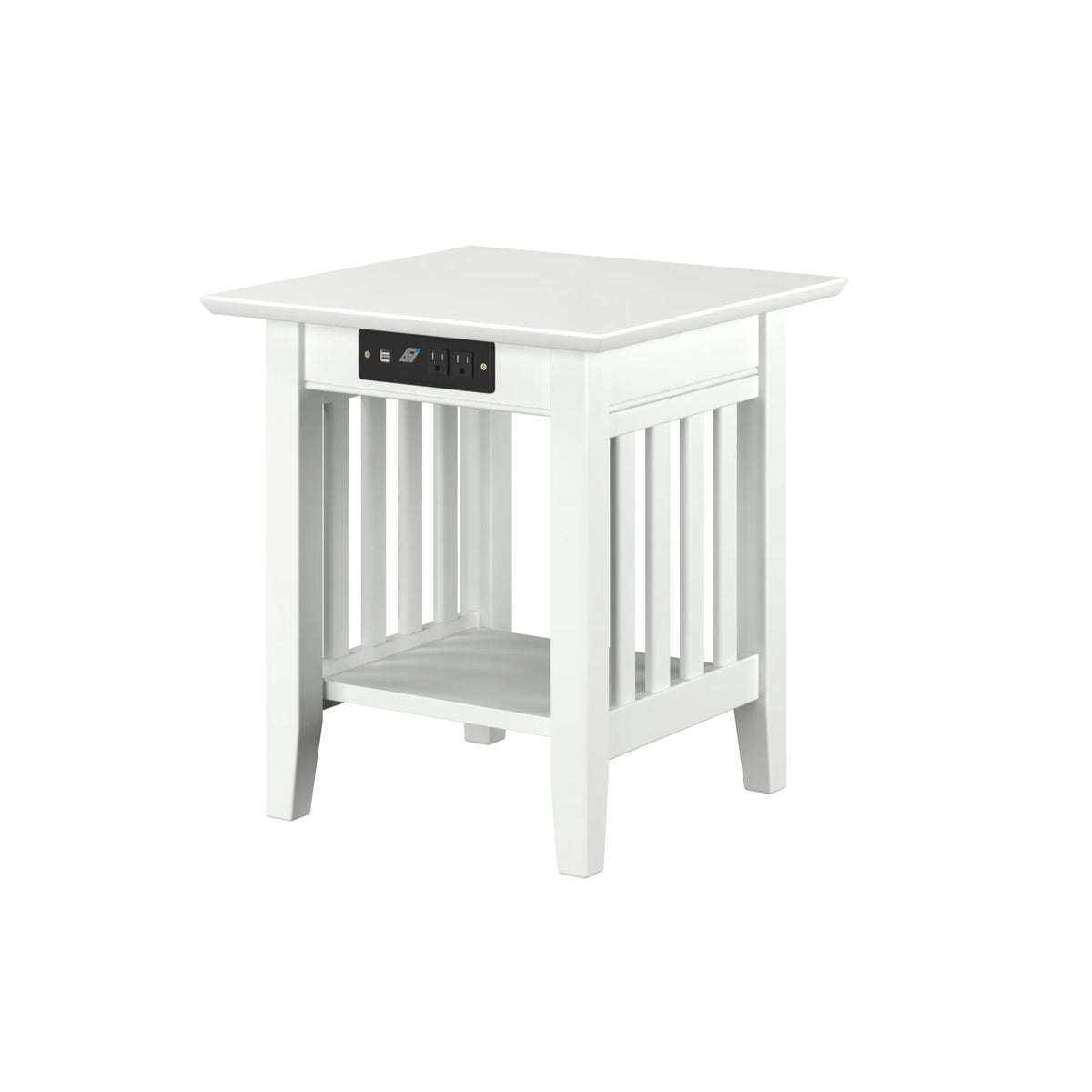 Solid Hardwood End Table with USB Charger Set of 2 White K31799