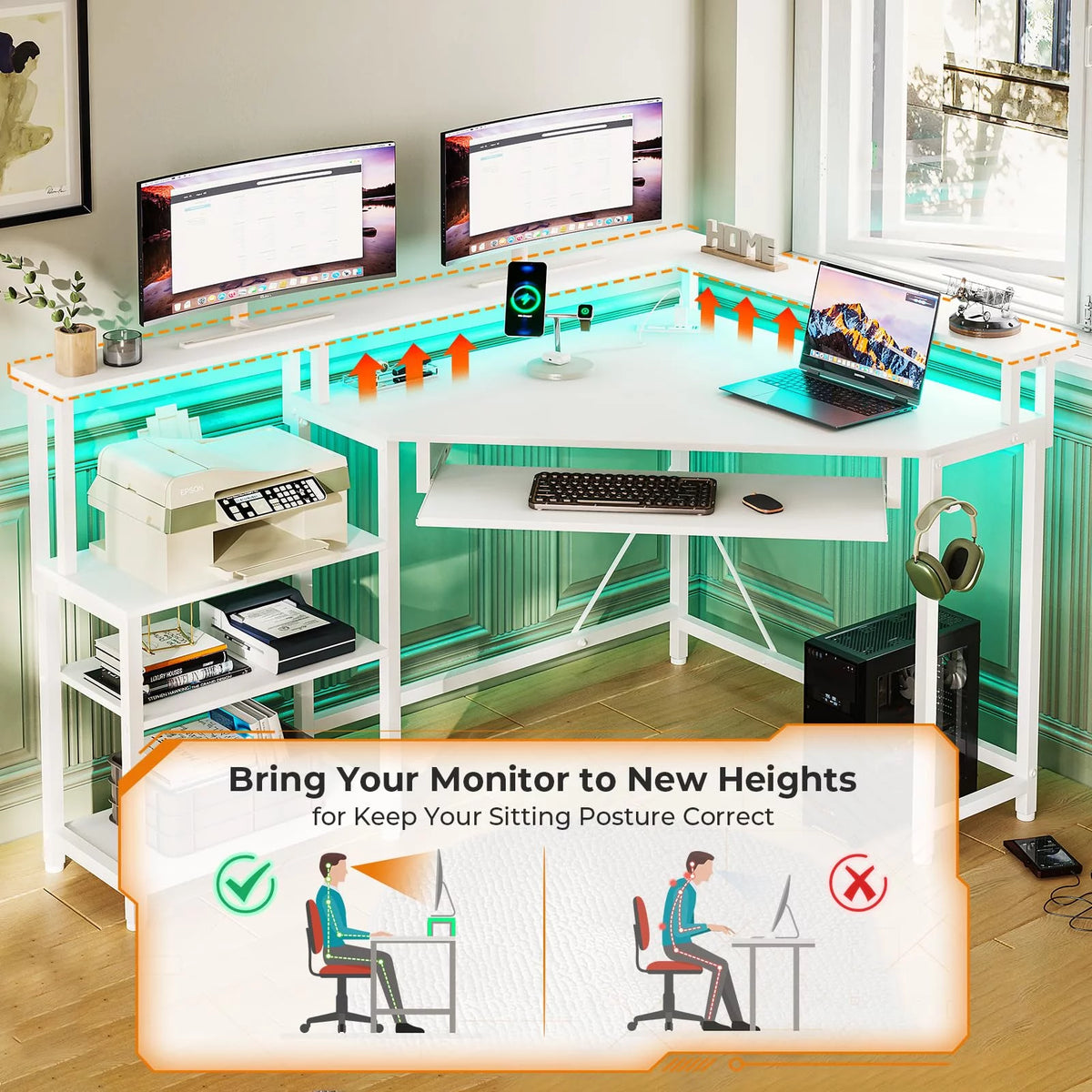 White Computer Desk with Power Outlets F922007