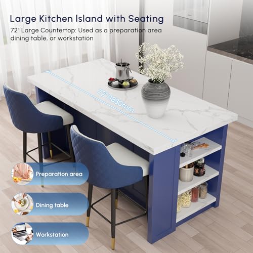 72'' White Kitchen Island with 3 Drawers D280