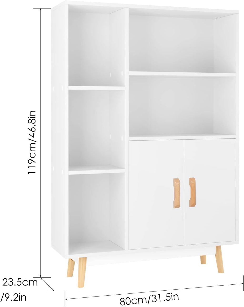White 2-Tier Bookshelf with 2 Doors 3 Cubes T7537