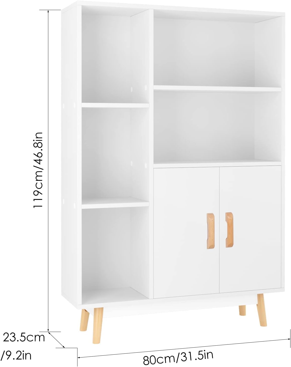 White 2-Tier Bookshelf with 2 Doors 3 Cubes T7537