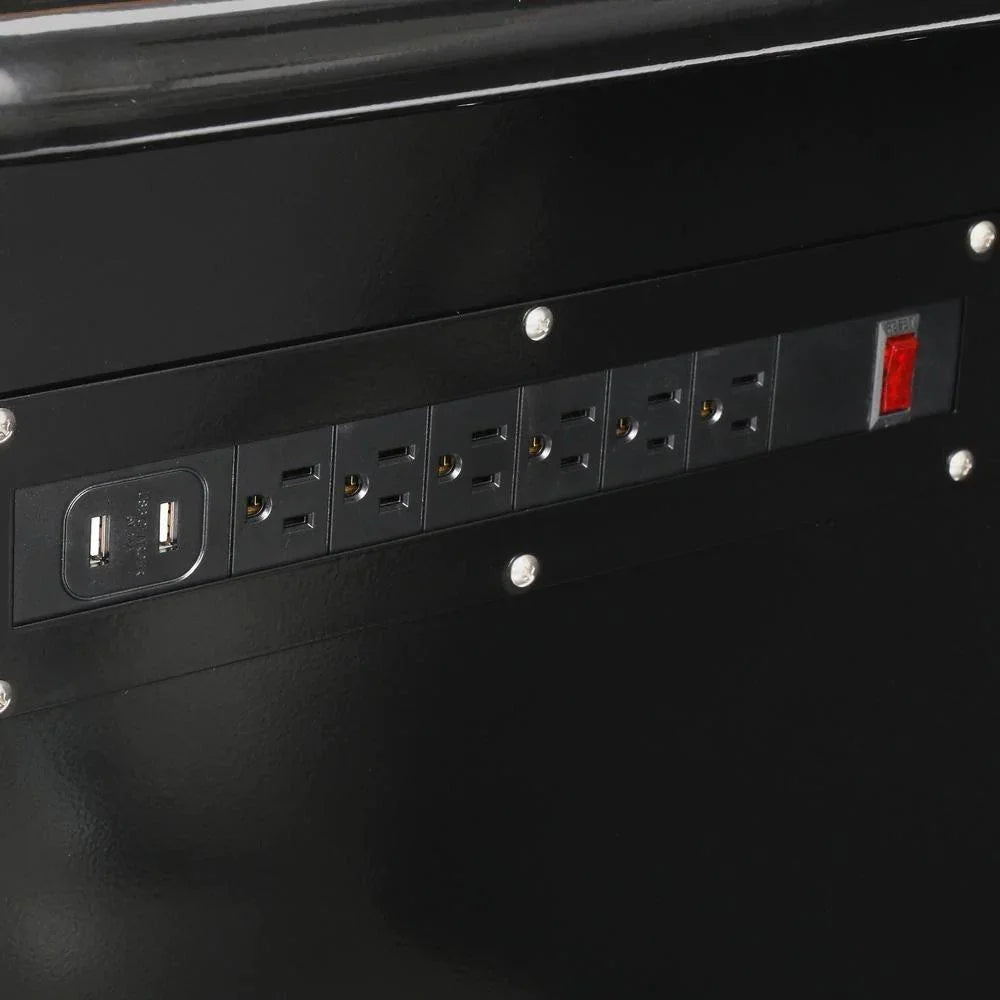 Black 14-Drawer Mobile Workbench with Solid Wood Top F488