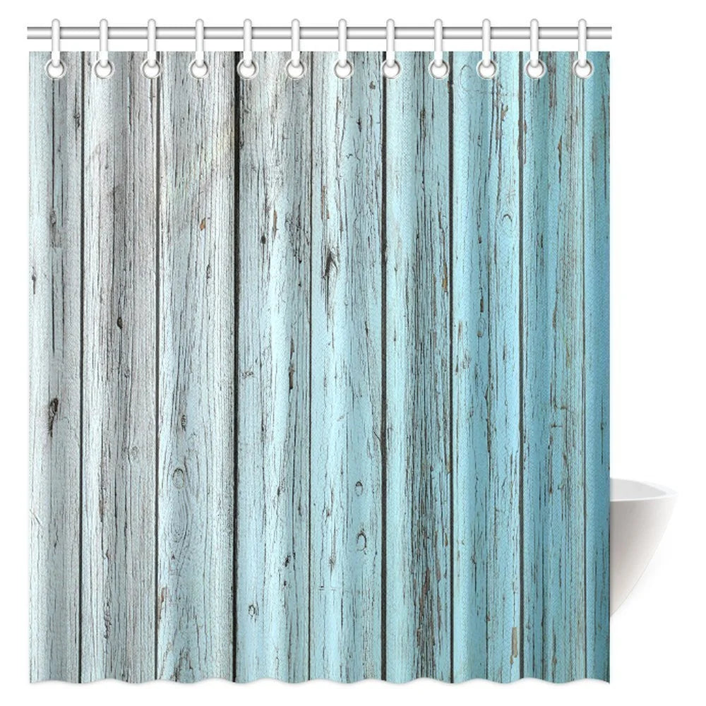 Fabric Shower Curtain Set with Hooks, 66 X 72 Inches, Teal Grey C813