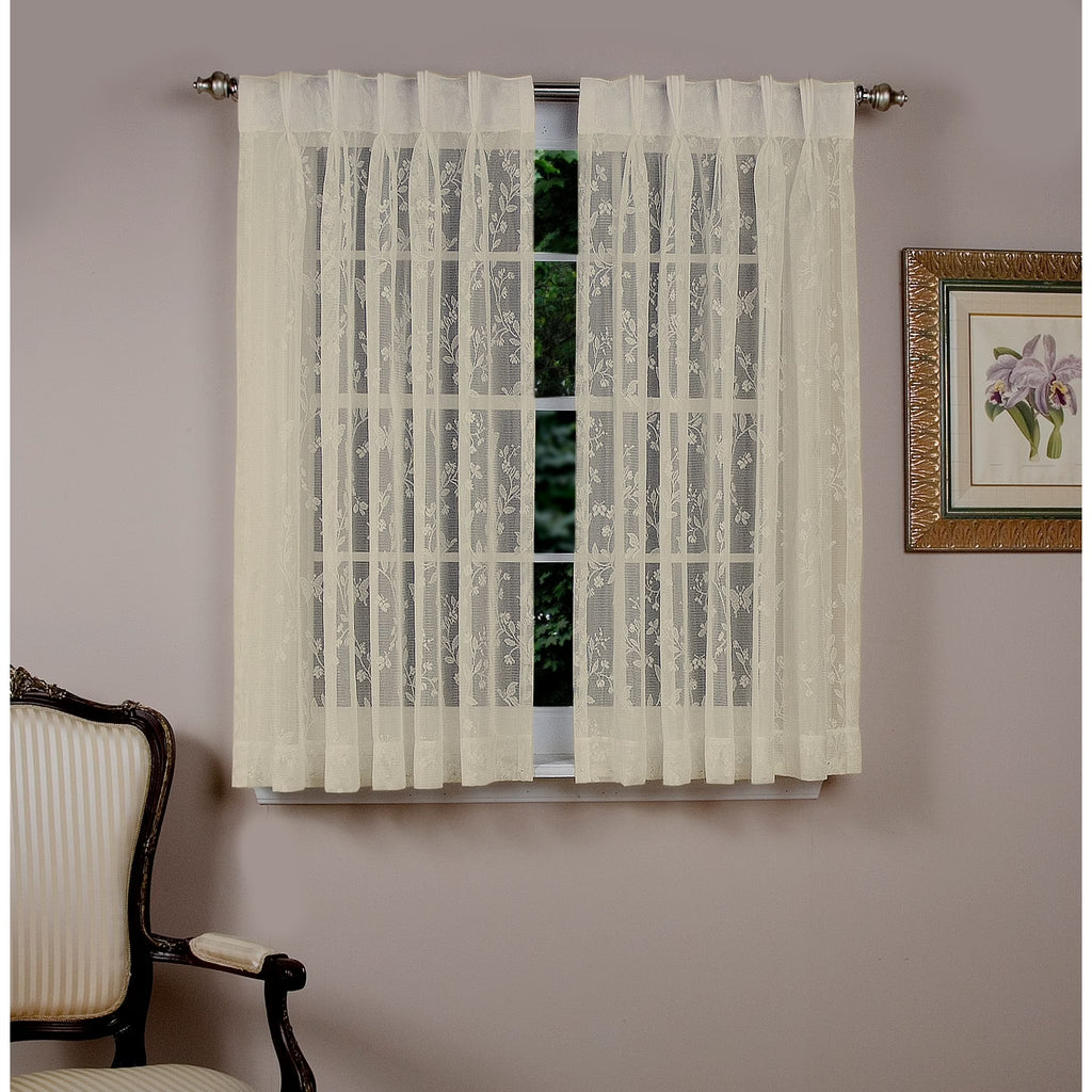 Ivory Lace Pinch Pleated Short Curtain Pair 52"w x 36"l T19902