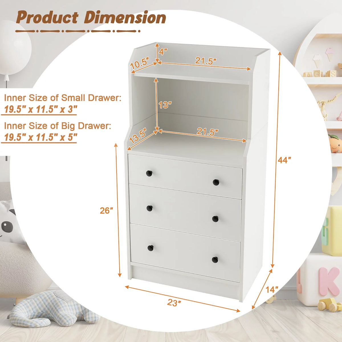 White 3 Drawer Wood Dresser P57496