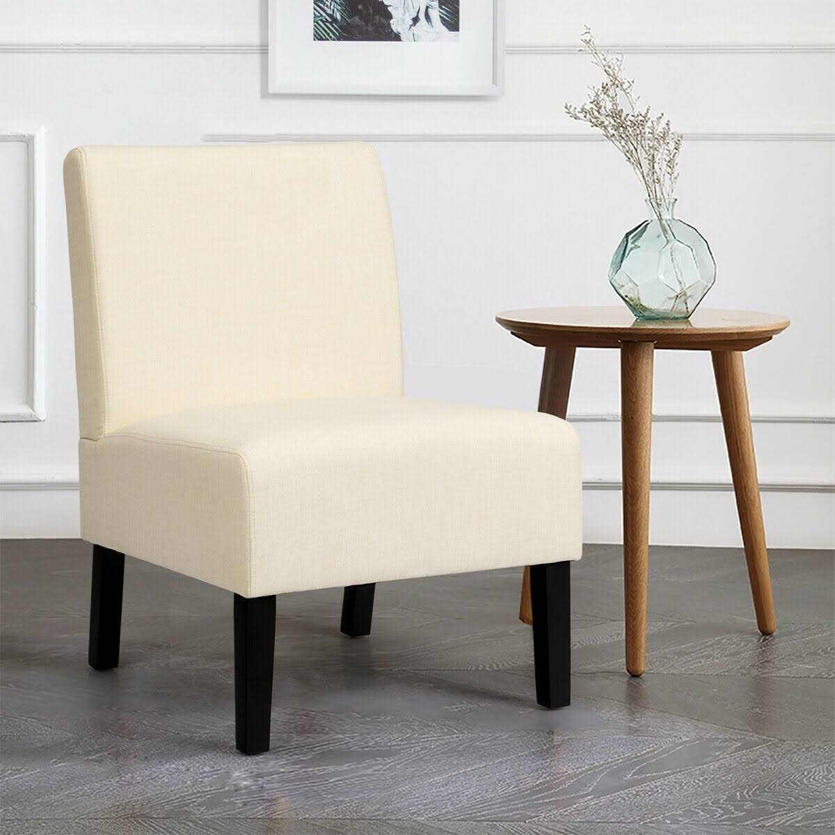 Beige Armless Accent Chair with Rubber Wood Legs L458