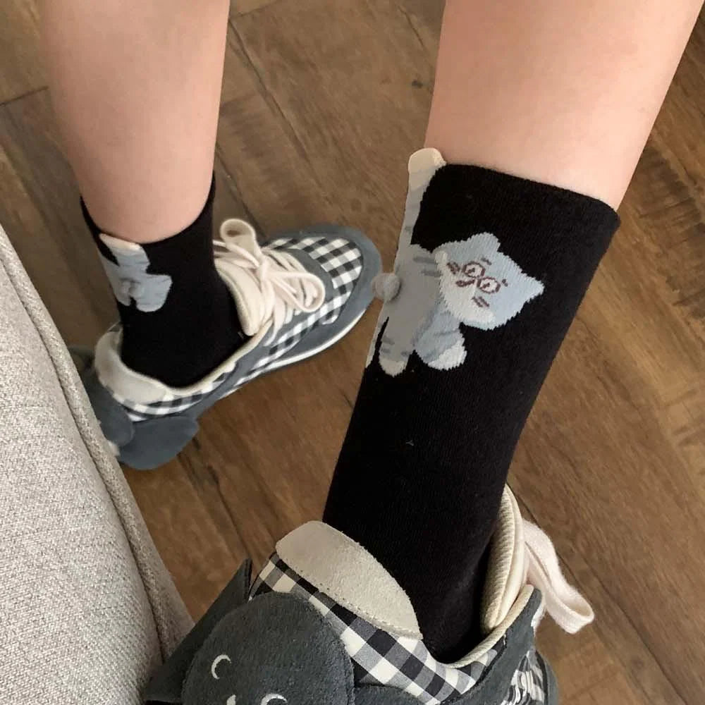 Cute Cat Cotton Socks with Pom Poms X44445